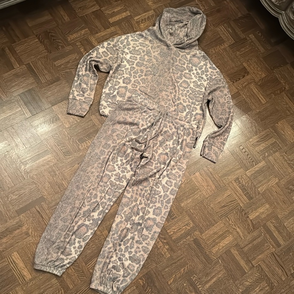 LNA Leopard Print Hooded Top & Joggers set